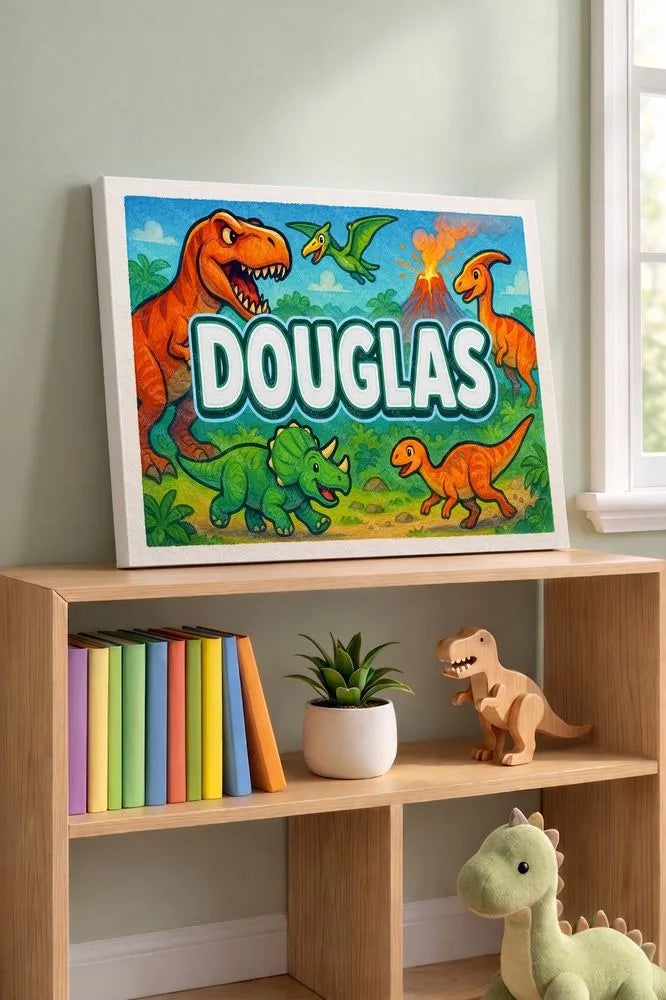 Douglas Name Art - Dinosaur Adventure personalized wall print for kids