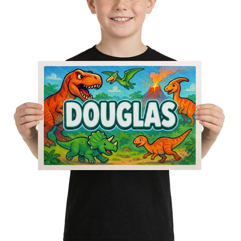 Douglas Name Art - Dinosaur Adventure personalized wall print for kids