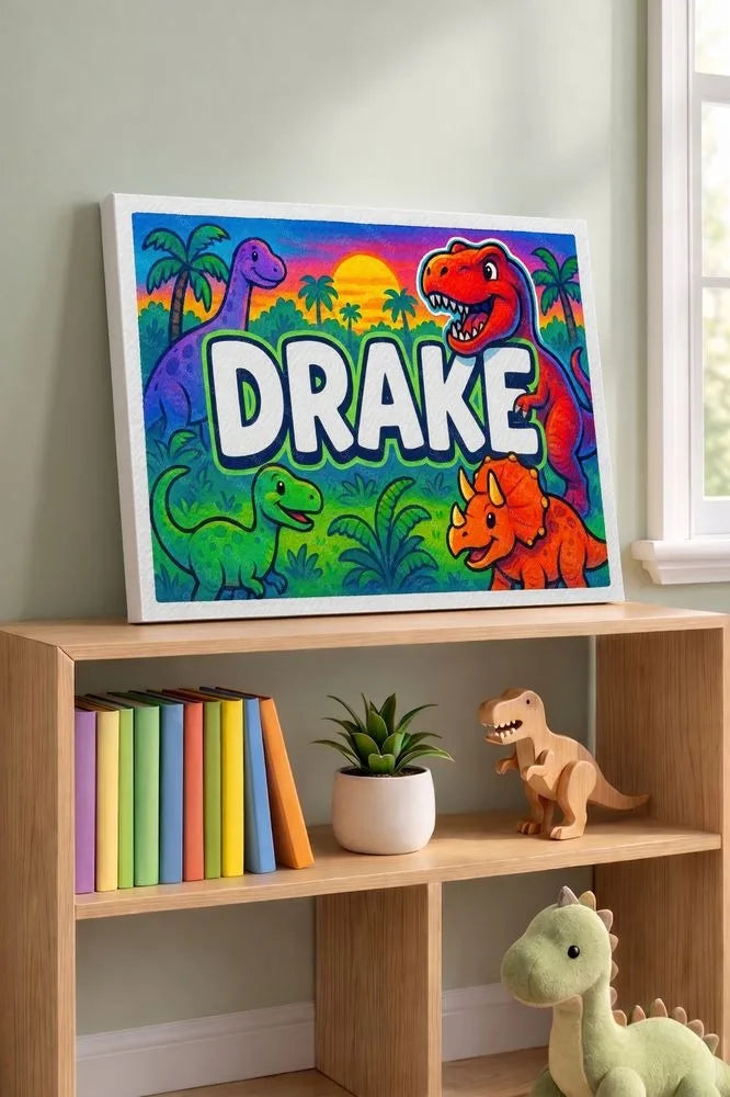 Drake Name Art - Dinosaur Adventure personalized wall print for kids