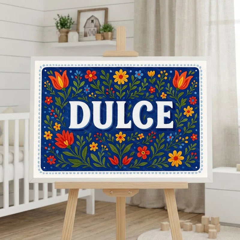 Dulce Name Art - Floral Farmhouse personalized wall print for kids