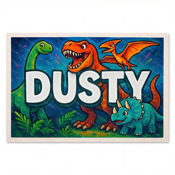 Personalized Dusty name art print in the Dinosaur adventure style