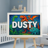 Dusty Name Art - Dinosaur Adventure personalized wall print for kids