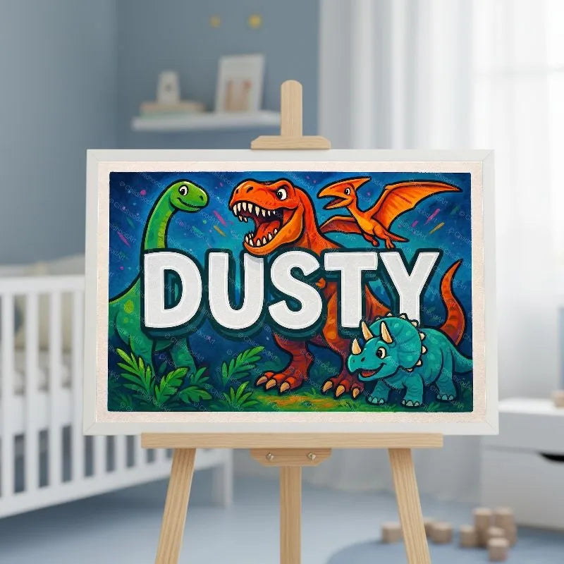 Dusty Name Art - Dinosaur Adventure personalized wall print for kids