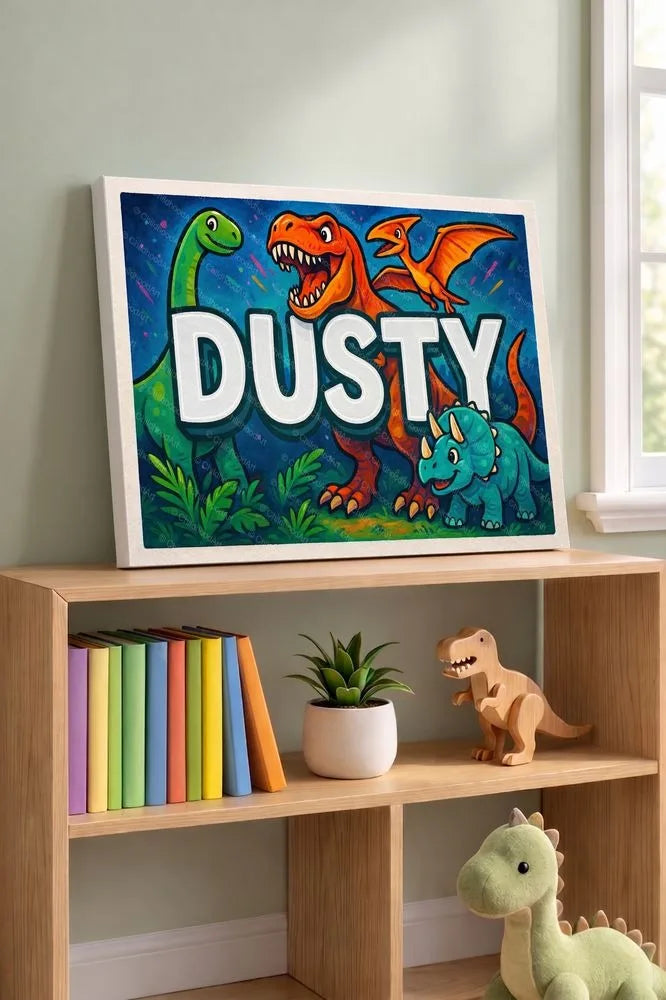 Dusty Name Art - Dinosaur Adventure personalized wall print for kids