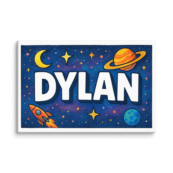 Dylan name design — Space explorers theme print for kids