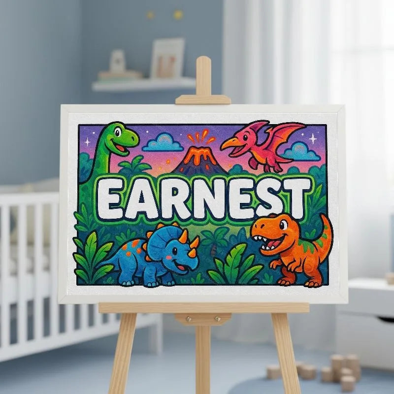 Earnest Name Art - Dinosaur Adventure personalized wall print for kids