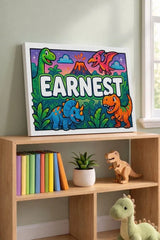 Earnest Name Art - Dinosaur Adventure personalized wall print for kids