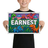 Earnest Name Art - Dinosaur Adventure personalized wall print for kids