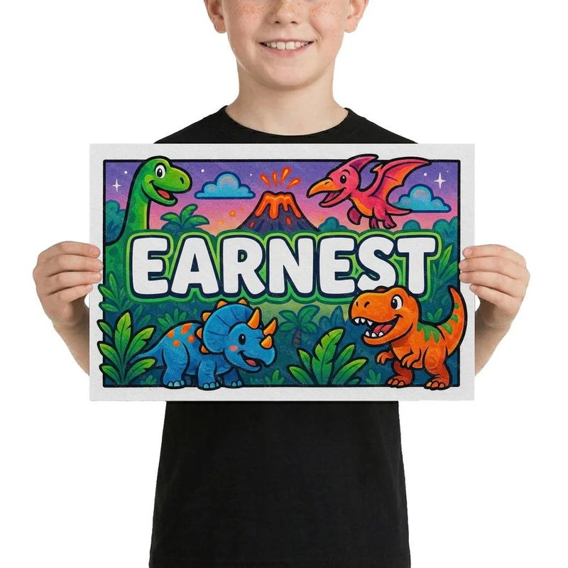 Earnest Name Art - Dinosaur Adventure personalized wall print for kids