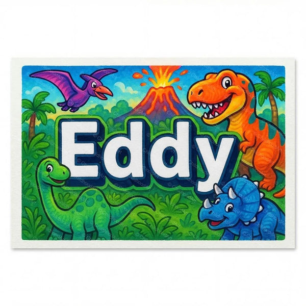 Personalized Eddy name art print in the Dinosaur adventure style