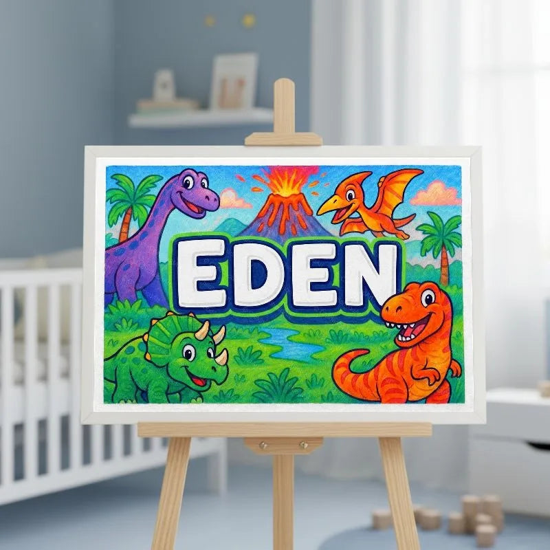 Eden Name Art - Dinosaur Adventure personalized wall print for kids