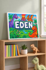 Eden Name Art - Dinosaur Adventure personalized wall print for kids