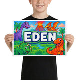 Eden Name Art - Dinosaur Adventure personalized wall print for kids