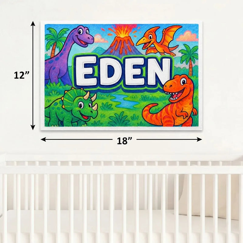 Eden Name Art - Dinosaur Adventure personalized wall print for kids