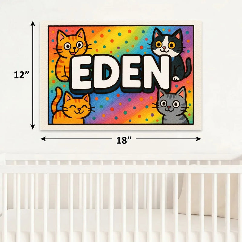 Eden Name Art - Colorful Cats personalized wall print for kids