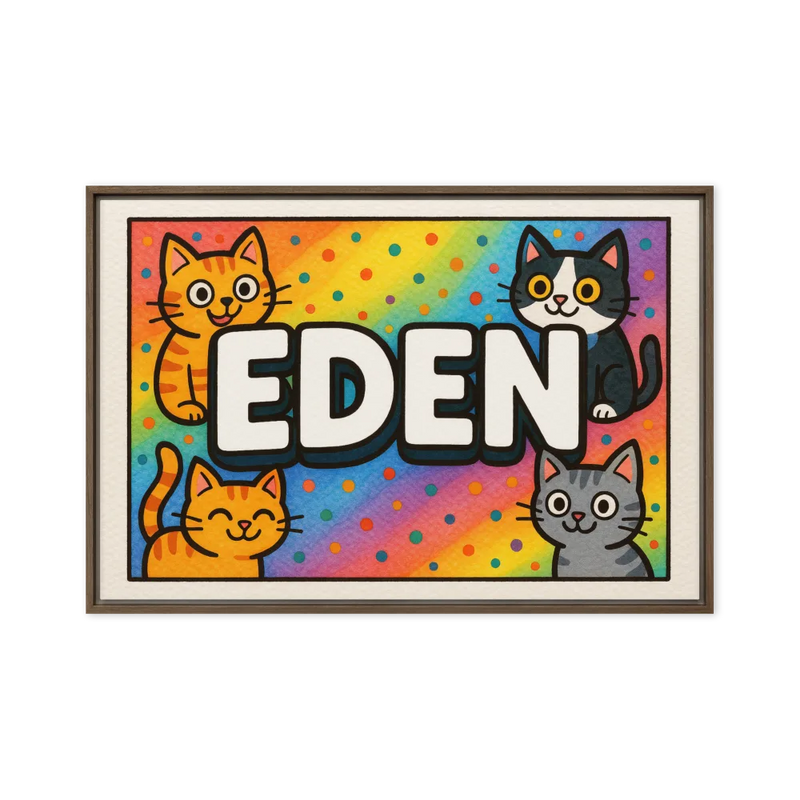 Eden Name Art - Colorful Cats personalized wall print for kids