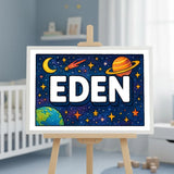 Eden Name Art - Space Explorers personalized wall print for kids