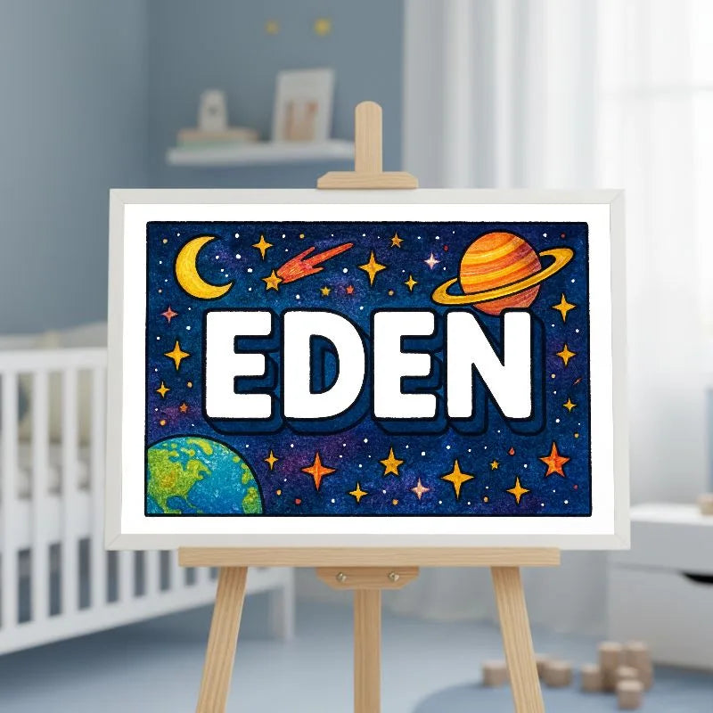 Eden Name Art - Space Explorers personalized wall print for kids