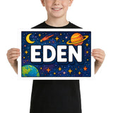 Eden Name Art - Space Explorers personalized wall print for kids
