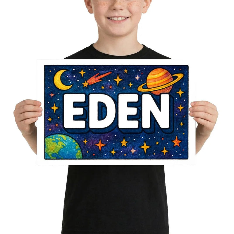 Eden Name Art - Space Explorers personalized wall print for kids