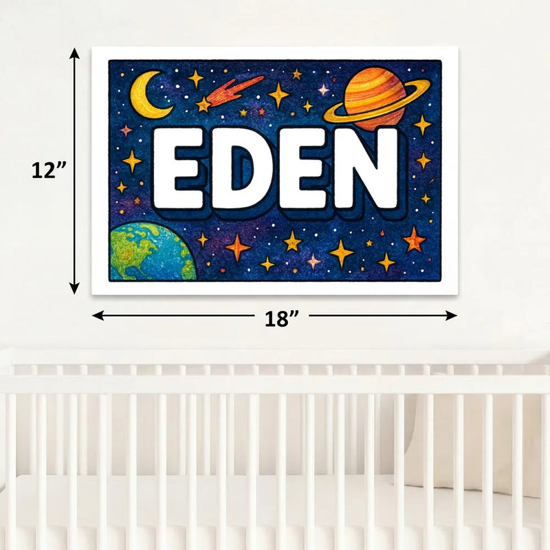 Eden Name Art - Space Explorers personalized wall print for kids