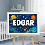 Edgar Name Art - Space Explorers personalized wall print for kids