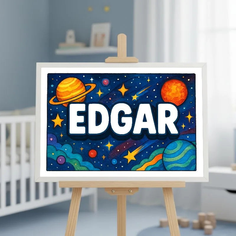 Edgar Name Art - Space Explorers personalized wall print for kids