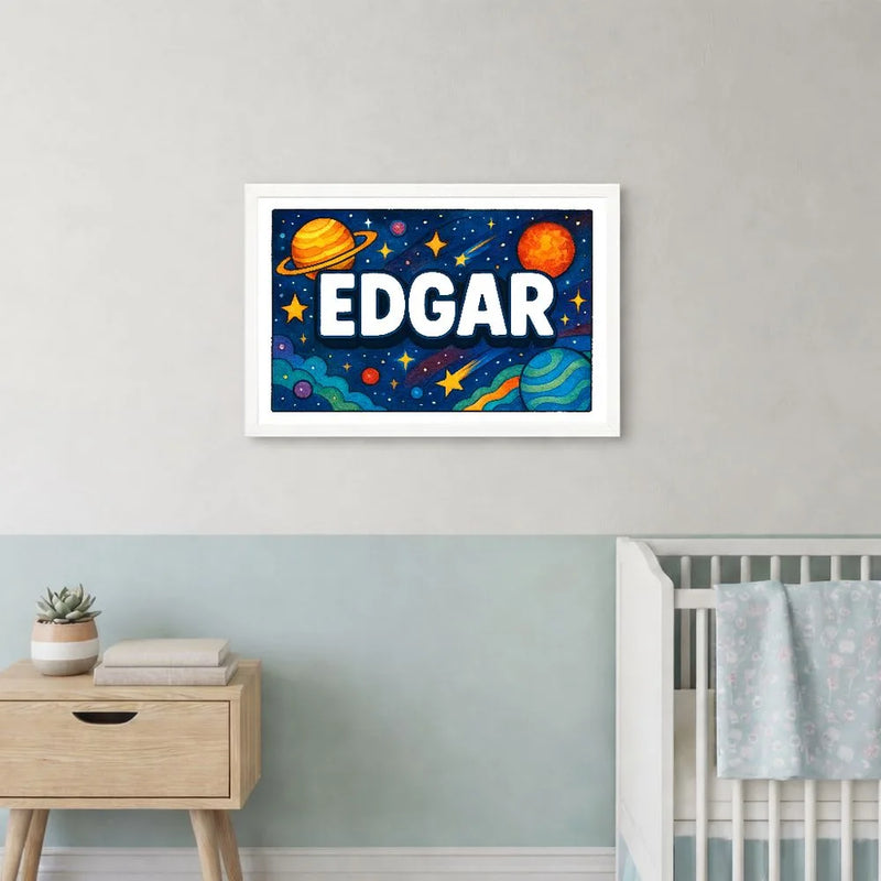 Edgar Name Art - Space Explorers personalized wall print for kids