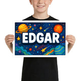 Edgar Name Art - Space Explorers personalized wall print for kids
