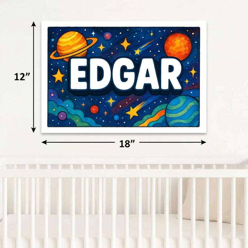 Edgar Name Art - Space Explorers personalized wall print for kids