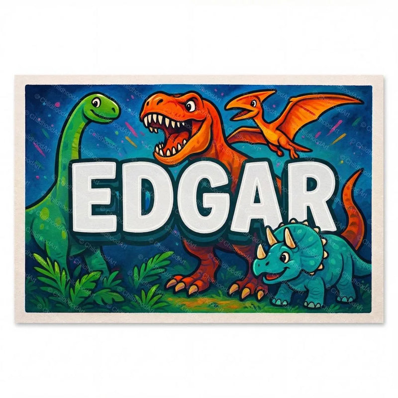 Edgar Name Art - Dinosaur Adventure personalized wall print for kids