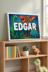 Edgar Name Art - Dinosaur Adventure personalized wall print for kids