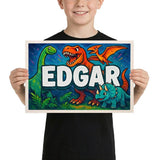 Edgar Name Art - Dinosaur Adventure personalized wall print for kids