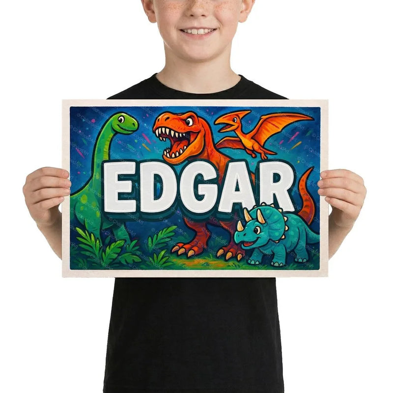 Edgar Name Art - Dinosaur Adventure personalized wall print for kids