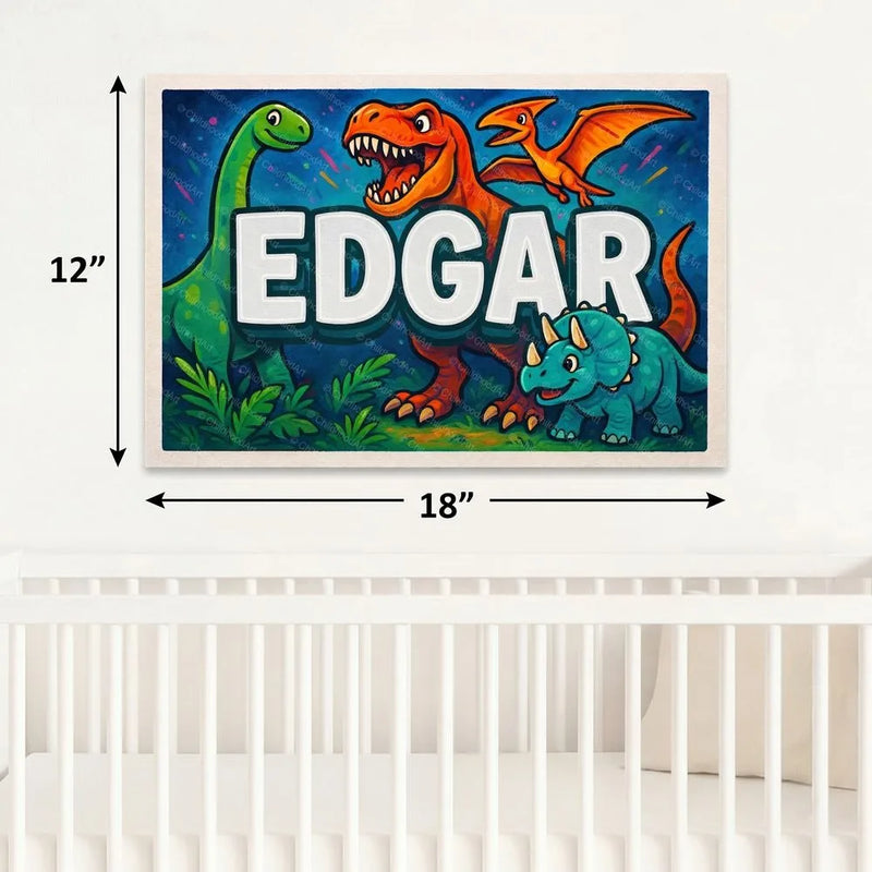 Edgar Name Art - Dinosaur Adventure personalized wall print for kids