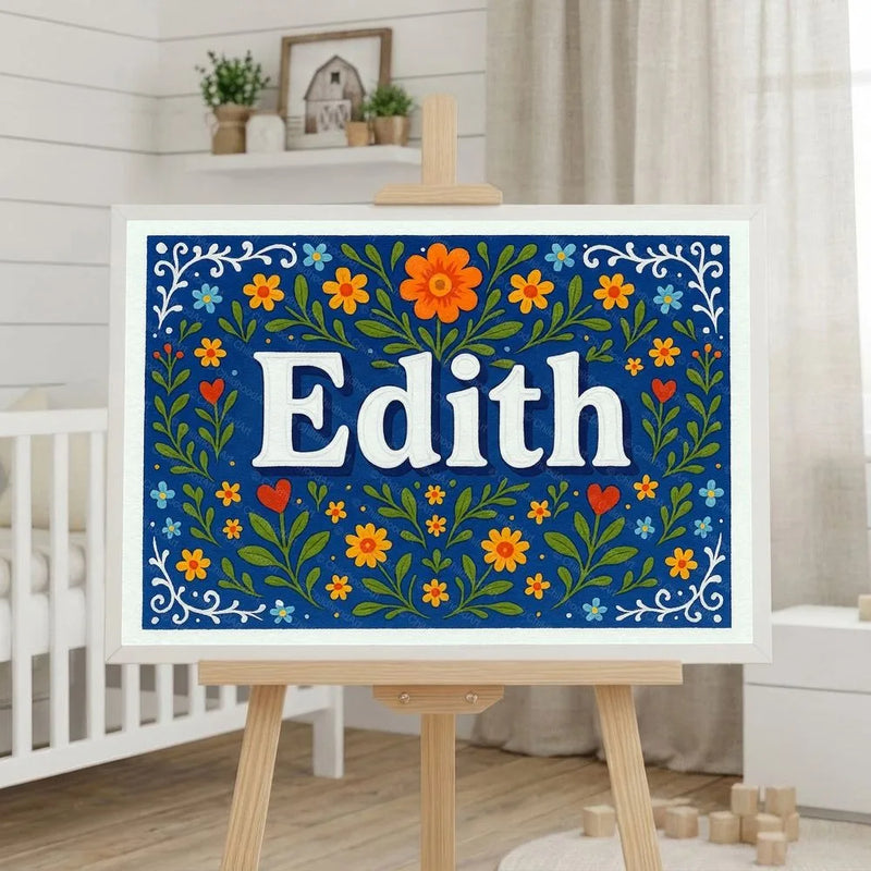 Edith Name Art - Floral Farmhouse personalized wall print for kids