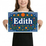 Edith Name Art - Floral Farmhouse personalized wall print for kids
