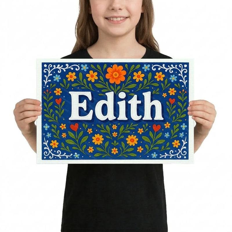 Edith Name Art - Floral Farmhouse personalized wall print for kids