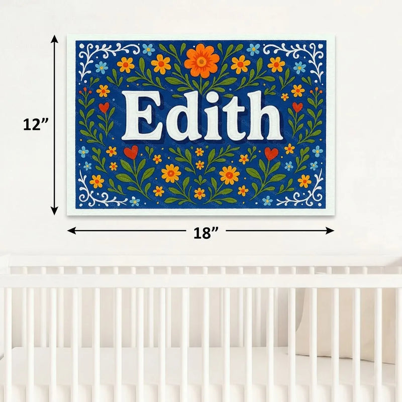 Edith Name Art - Floral Farmhouse personalized wall print for kids
