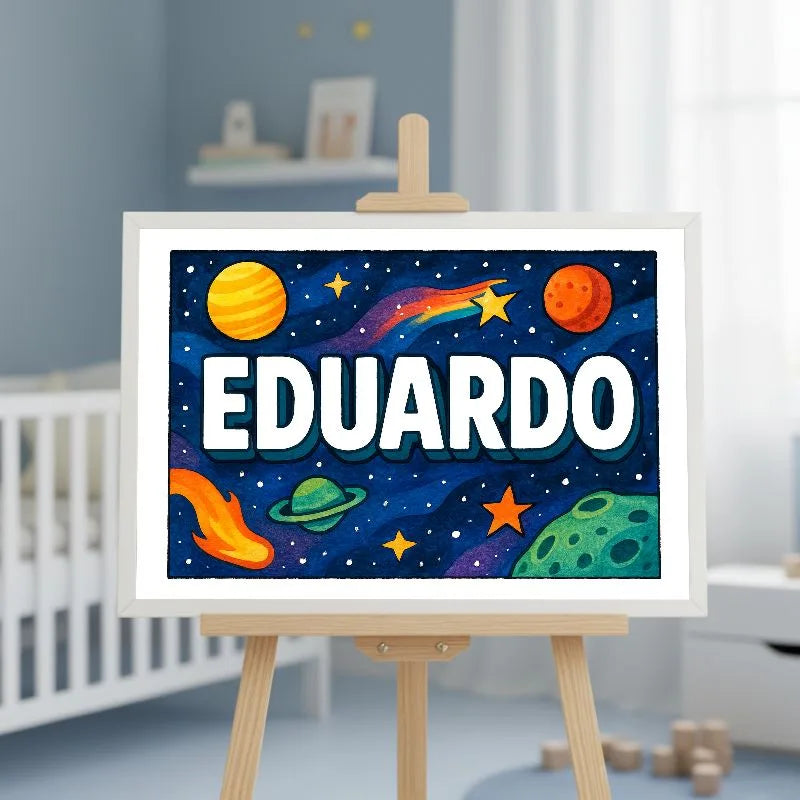 Eduardo Name Art - Space Explorers personalized wall print for kids