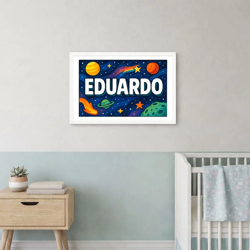 Eduardo Name Art - Space Explorers personalized wall print for kids