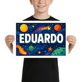 Eduardo Name Art - Space Explorers personalized wall print for kids