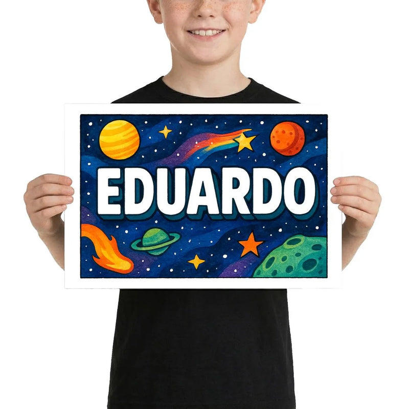 Eduardo Name Art - Space Explorers personalized wall print for kids