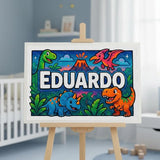 Eduardo Name Art - Dinosaur Adventure personalized wall print for kids