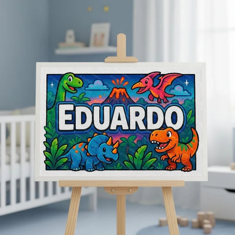 Eduardo Name Art - Dinosaur Adventure personalized wall print for kids
