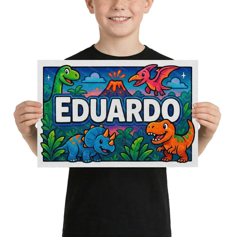 Eduardo Name Art - Dinosaur Adventure personalized wall print for kids