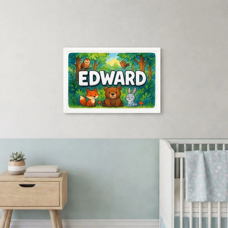 Edward Name Art - Forest Friends personalized wall print for kids