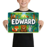 Edward Name Art - Forest Friends personalized wall print for kids