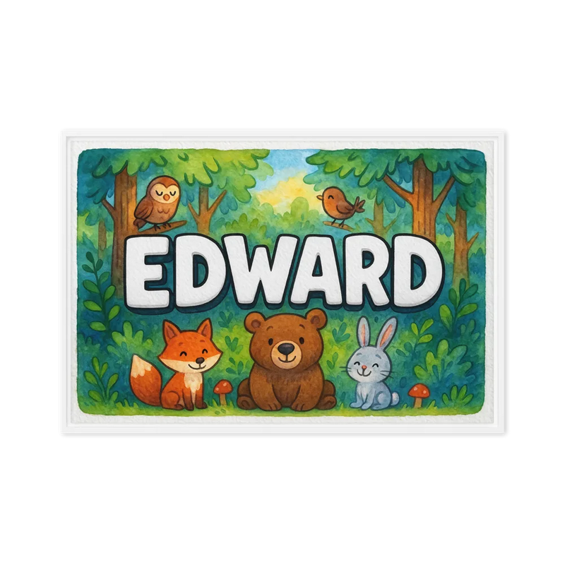 Edward Name Art - Forest Friends personalized wall print for kids