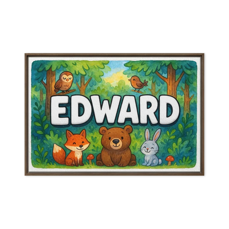Edward Name Art - Forest Friends personalized wall print for kids